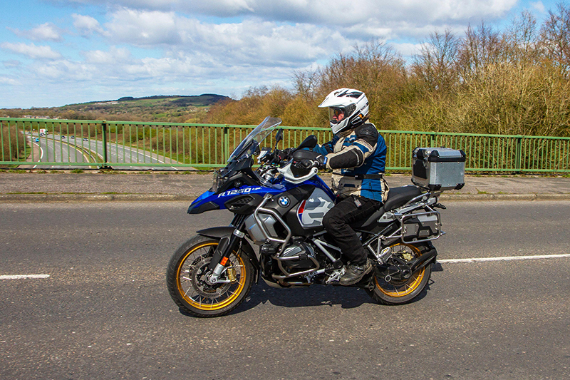 Guy on GS wearing adventure suit